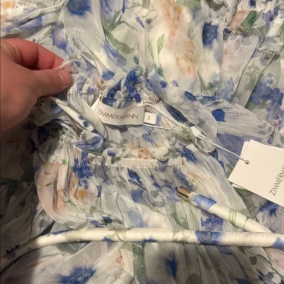 Zimmermann Blue and White Floral Long Sleeve Dress - Picture 2 of 6